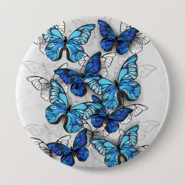 Composition of White and Blue Butterflies 10 Cm Round Badge (Front)