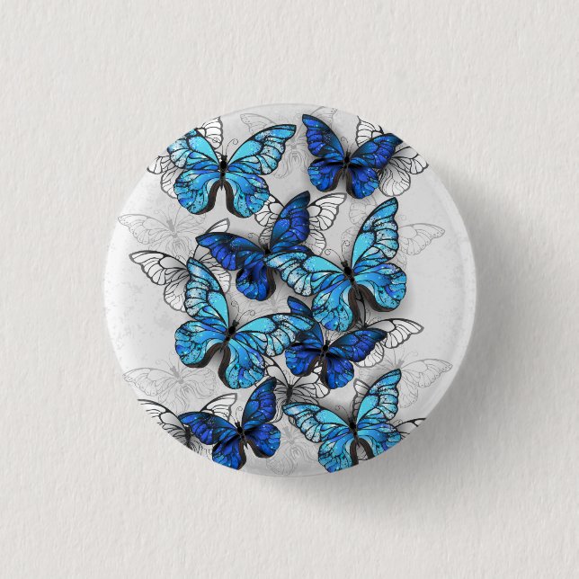 Composition of White and Blue Butterflies 3 Cm Round Badge (Front)