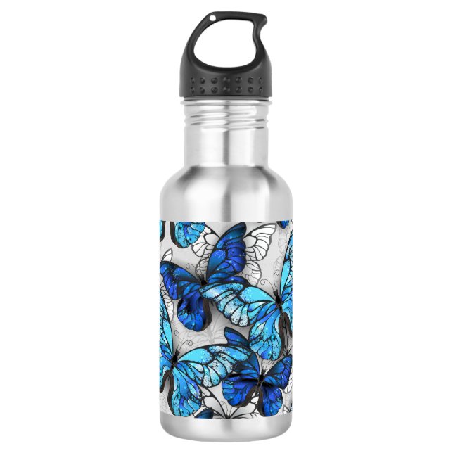 Composition of White and Blue Butterflies 532 Ml Water Bottle (Front)