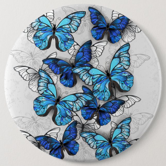 Composition of White and Blue Butterflies 6 Cm Round Badge (Front)