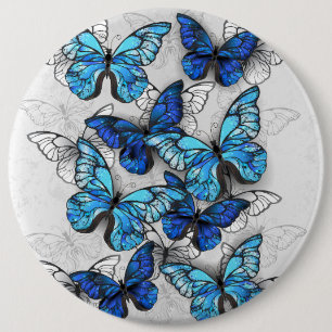 Composition of White and Blue Butterflies 6 Cm Round Badge