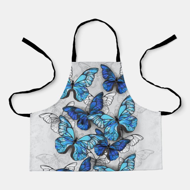 Composition of White and Blue Butterflies Apron (Front)