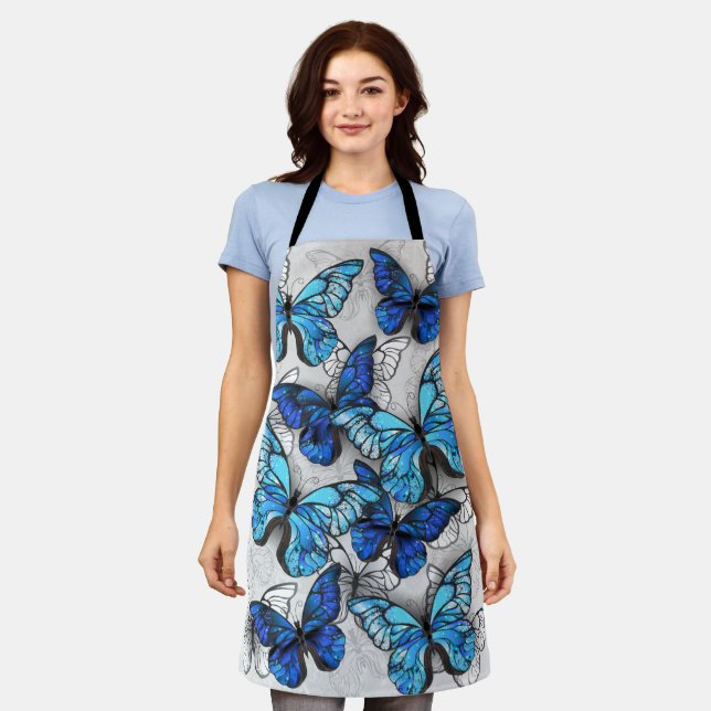 Composition of White and Blue Butterflies Apron (Worn)