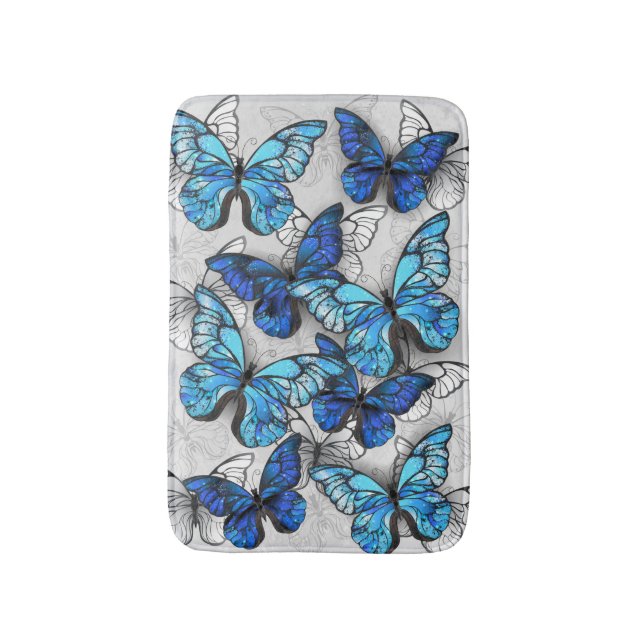 Composition of White and Blue Butterflies Bath Mat (Front Vertical)