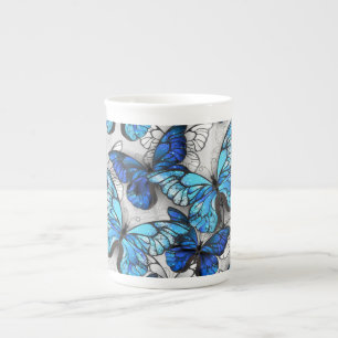 Composition of White and Blue Butterflies Bone China Mug