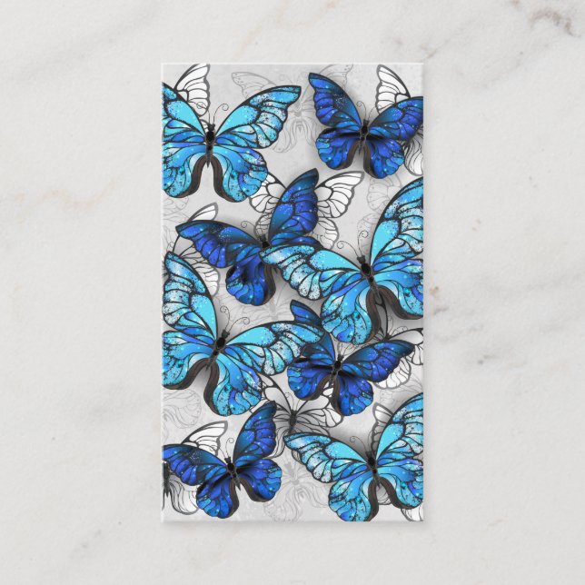 Composition of White and Blue Butterflies Business Card (Front)