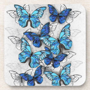 Composition of White and Blue Butterflies Coaster