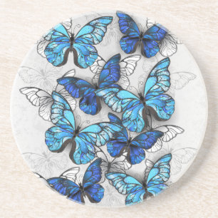 Composition of White and Blue Butterflies Coaster