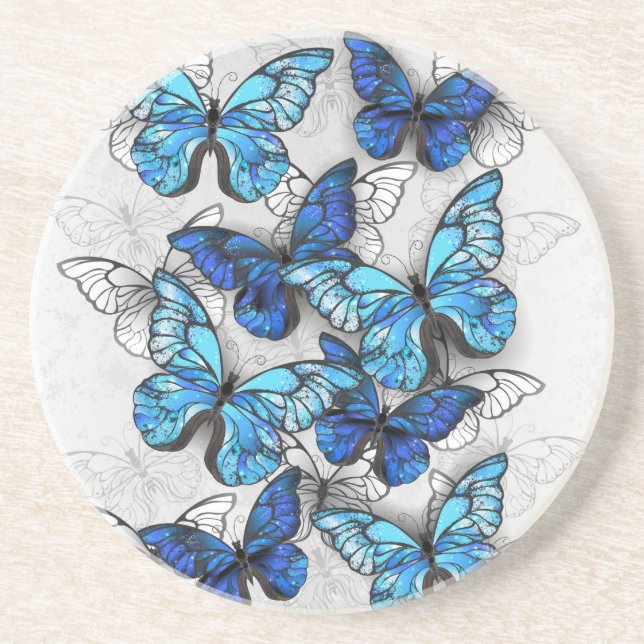 Composition of White and Blue Butterflies Coaster (Front)