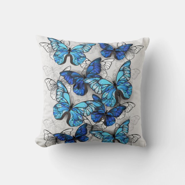 Composition of White and Blue Butterflies Cushion (Front)