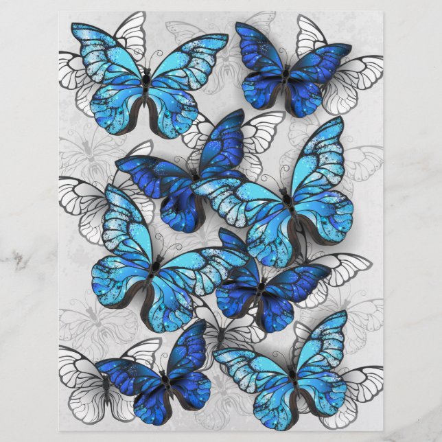 Composition of White and Blue Butterflies Custom Letterhead (Front)