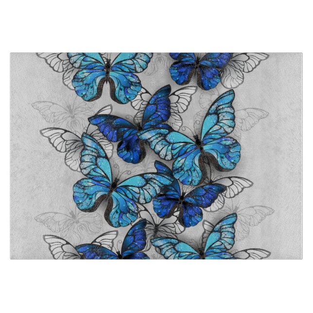 Composition of White and Blue Butterflies Cutting Board (Front)