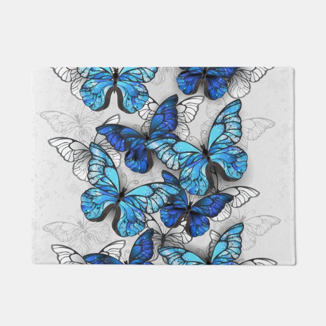 Composition of White and Blue Butterflies Doormat (Front)
