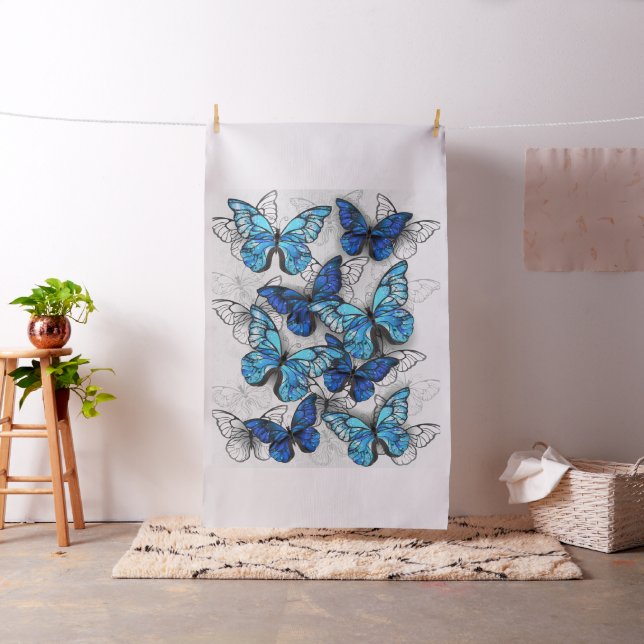Composition of White and Blue Butterflies Fabric (In Situ)