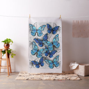 Composition of White and Blue Butterflies Fabric