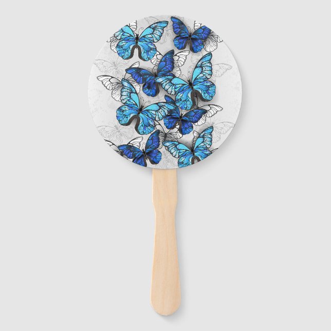 Composition of White and Blue Butterflies Hand Fan (Front)