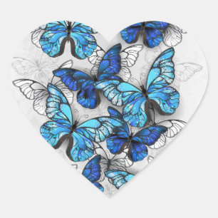 Composition of White and Blue Butterflies Heart Sticker