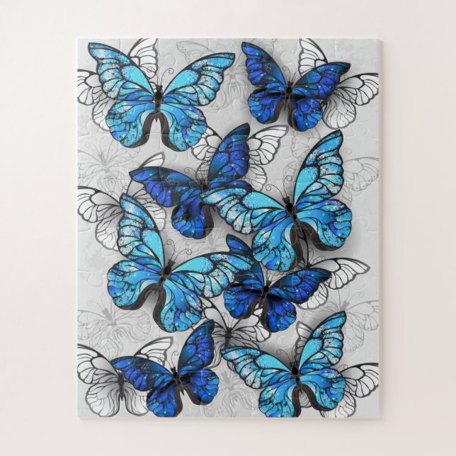 Composition of White and Blue Butterflies Jigsaw Puzzle (Vertical)