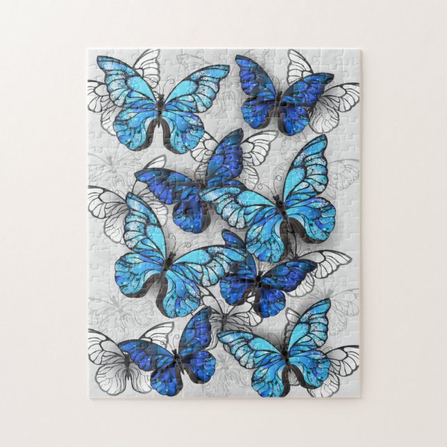 Composition of White and Blue Butterflies Jigsaw Puzzle (Vertical)