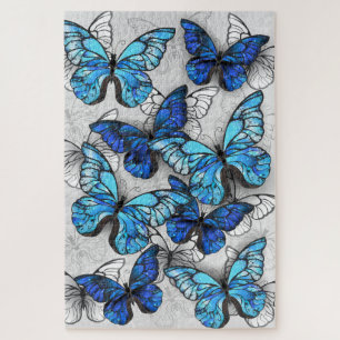 Composition of White and Blue Butterflies Jigsaw Puzzle