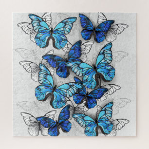 Composition of White and Blue Butterflies Jigsaw Puzzle