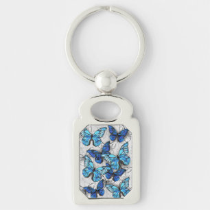Composition of White and Blue Butterflies Key Ring