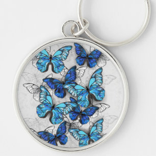 Composition of White and Blue Butterflies Key Ring