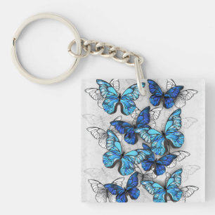 Composition of White and Blue Butterflies Key Ring
