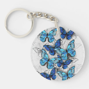 Composition of White and Blue Butterflies Key Ring