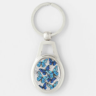 Composition of White and Blue Butterflies Key Ring