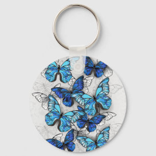 Composition of White and Blue Butterflies Key Ring