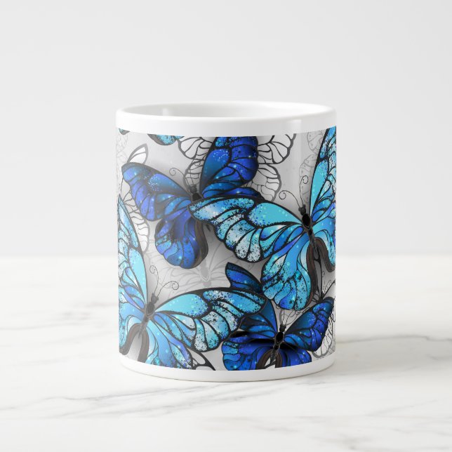 Composition of White and Blue Butterflies Large Coffee Mug (Front)
