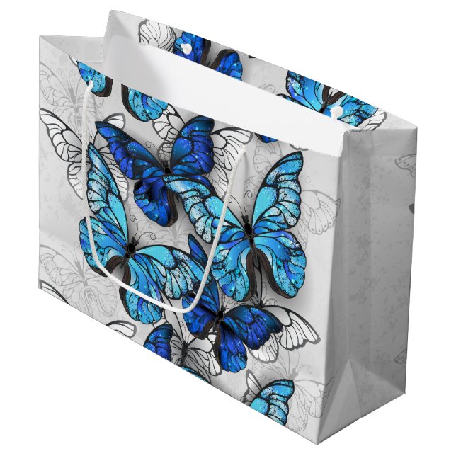 Composition of White and Blue Butterflies Large Gift Bag (Front Angled)