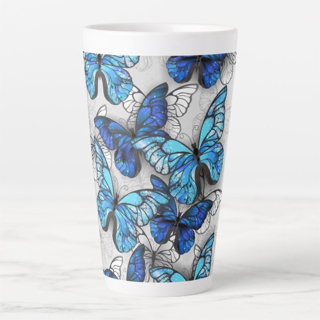 Composition of White and Blue Butterflies Latte Mug (Front)