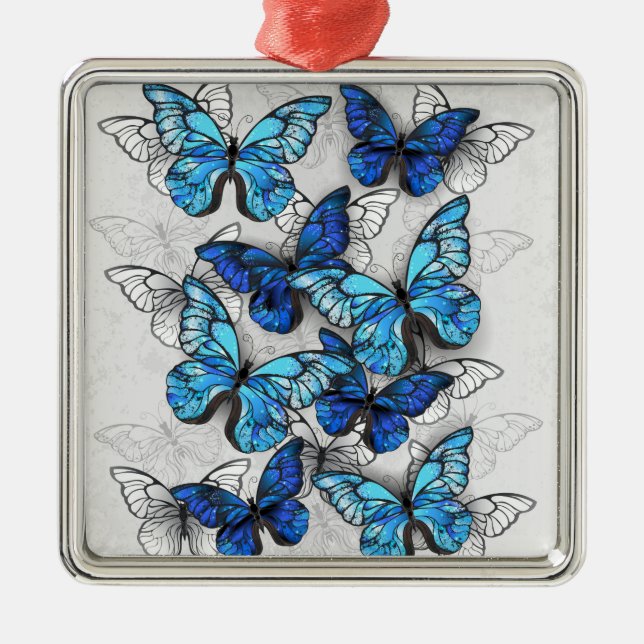 Composition of White and Blue Butterflies Metal Ornament (Front)