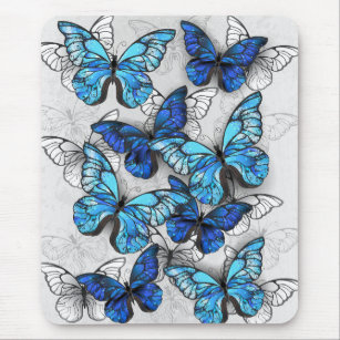 Composition of White and Blue Butterflies Mouse Pad
