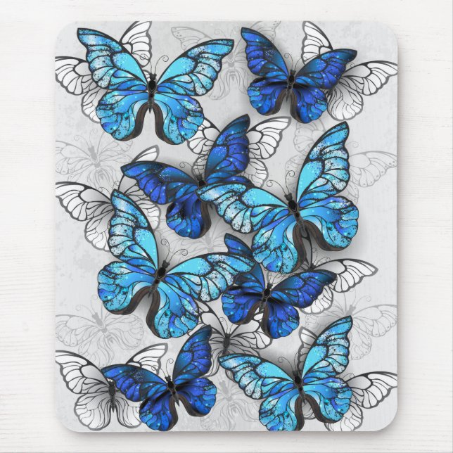 Composition of White and Blue Butterflies Mouse Pad (Front)