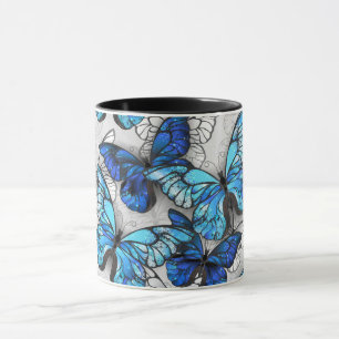 Composition of White and Blue Butterflies Mug