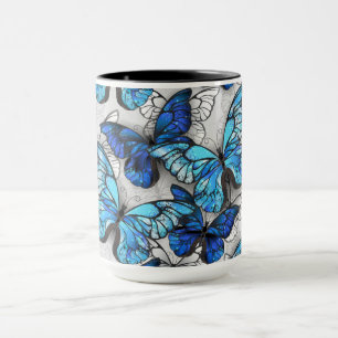 Composition of White and Blue Butterflies Mug