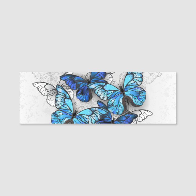 Composition of White and Blue Butterflies Name Tag (Front)