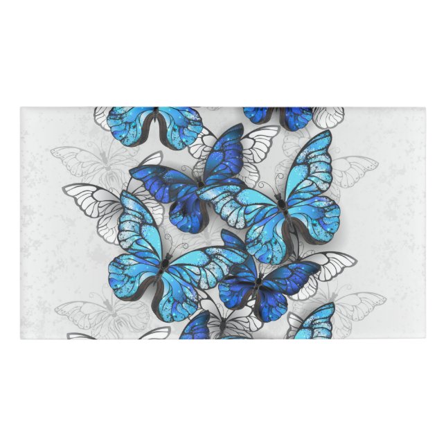 Composition of White and Blue Butterflies Name Tag (Front)