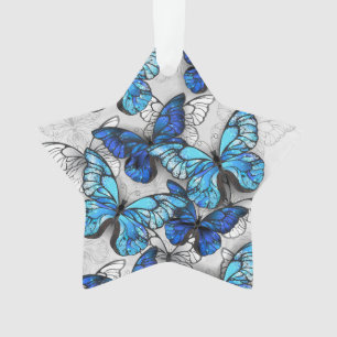 Composition of White and Blue Butterflies Ornament