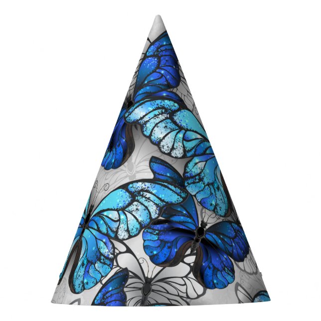Composition of White and Blue Butterflies Party Hat (Front)