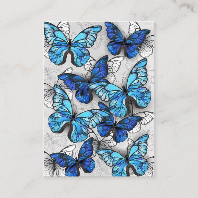 Composition of White and Blue Butterflies Place Card (Front)