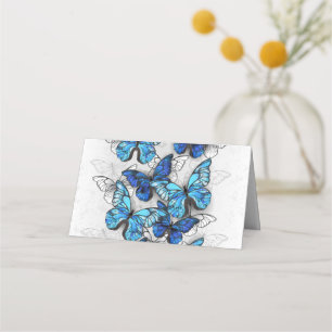 Composition of White and Blue Butterflies Place Card