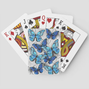 Composition of White and Blue Butterflies Playing Cards