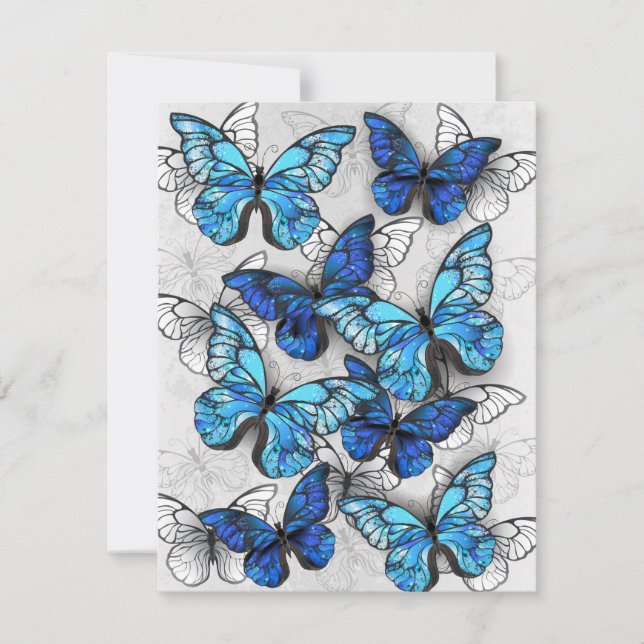Composition of White and Blue Butterflies RSVP Card (Front)