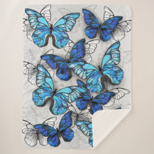 Composition of White and Blue Butterflies Sherpa Blanket