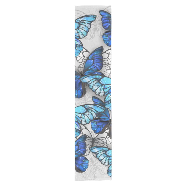 Composition of White and Blue Butterflies Short Table Runner (Front)