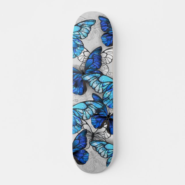 Composition of White and Blue Butterflies Skateboard (Front)